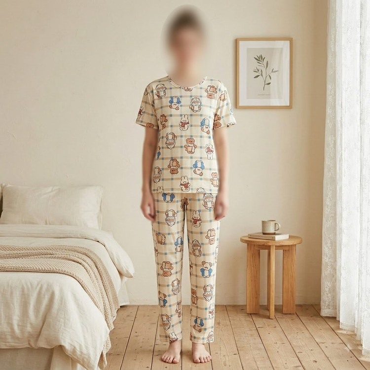 ست تی شرت و شلوار راحتی پنبه ای کره ای زنانه